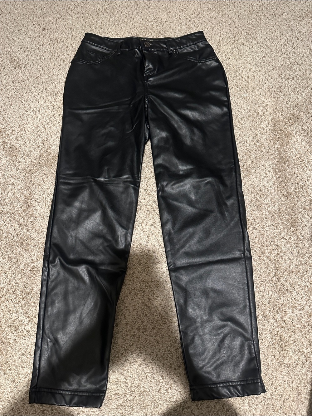 like an angel Black Faux Leather Straight Leg Jeans